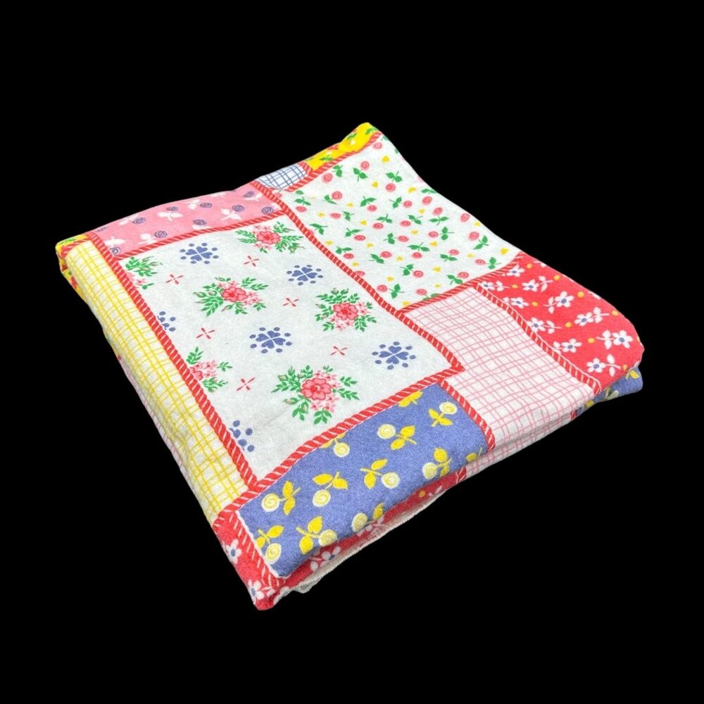 Vintage Blanket Flower Power 70s Patchwork Cannon Saratoga Polyester Full Sized